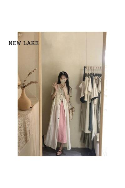 NEW LAKE[]法式小众高级感甜美设计感连衣裙子夏季无袖长款衬衣裙