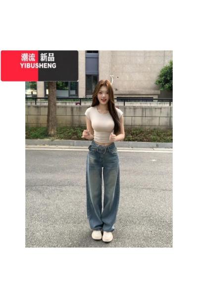 YIBUSHENG正肩短袖t恤女季2024新款美式辣妹紧身露脐短款纯欲风上衣