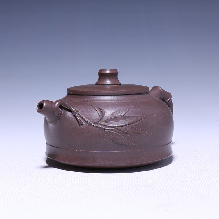 精品宜兴紫砂壶 卢伟萍原矿紫泥春竹壶茶具礼品广告容量泡沏茶器 默认