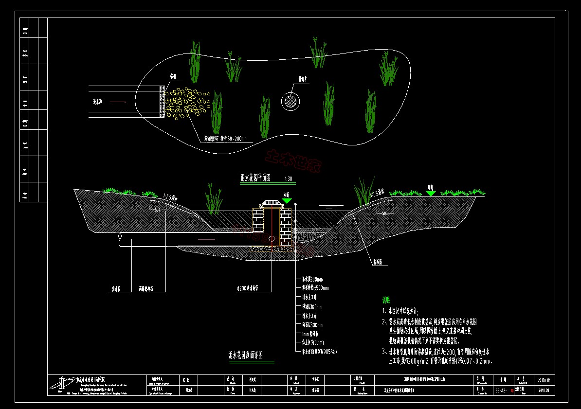 2019海绵城市雨水花园透水铺装下沉式绿地专项规划景观施工图cad