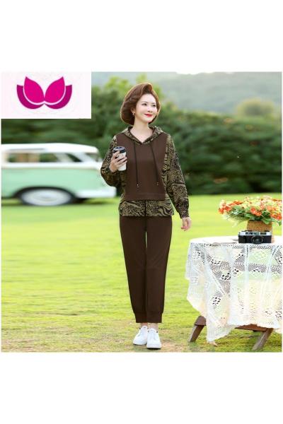 七斓2023新款春装时尚洋气中年女士大码款卫衣妈妈休闲运动服套装