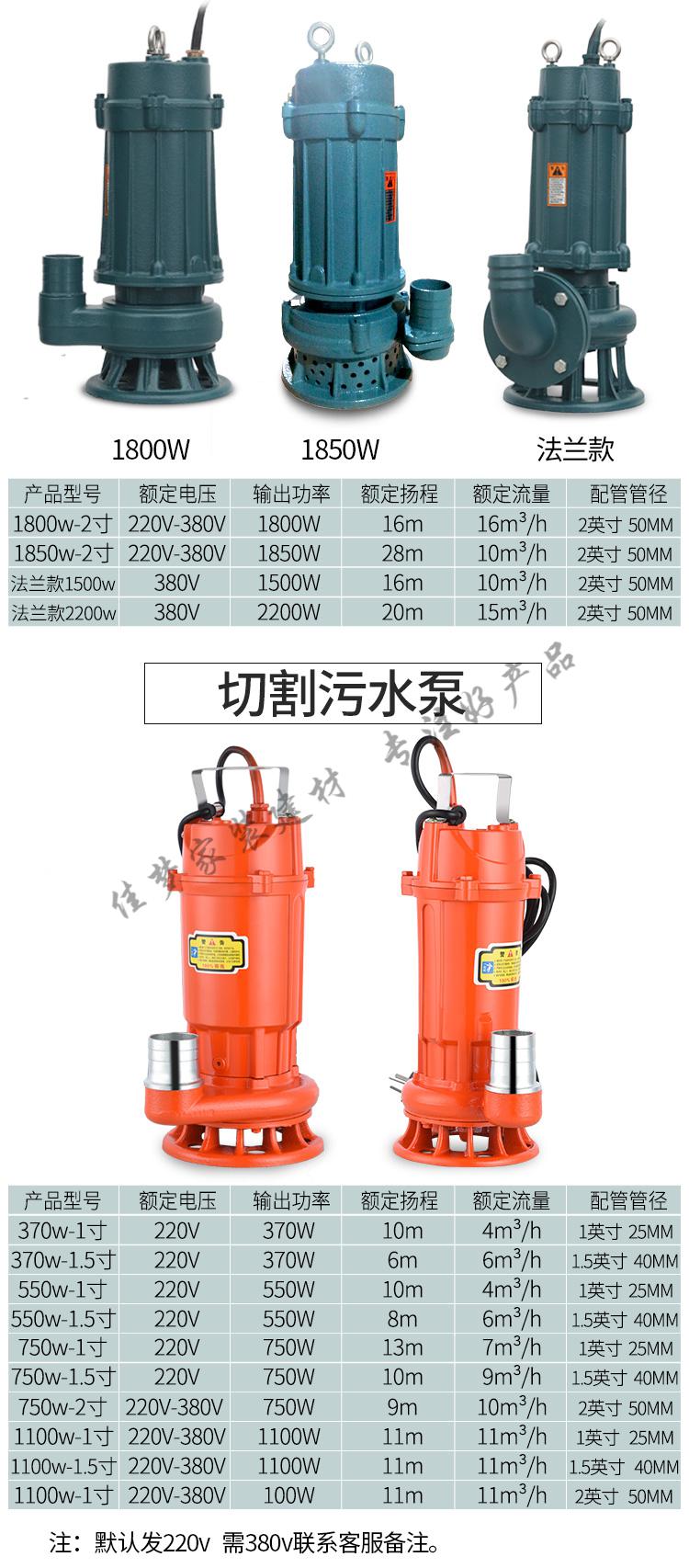 定做 污水泵家用小型抽水泵化粪池抽水抽粪排污泵泥浆高扬程潜水泵