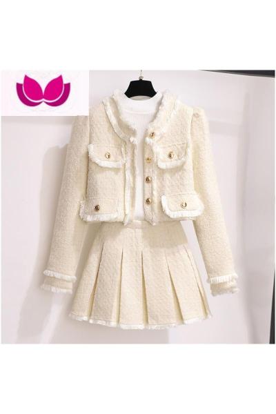 七斓小香风套装女早春季2023新款网红女范小个子高级感套裙