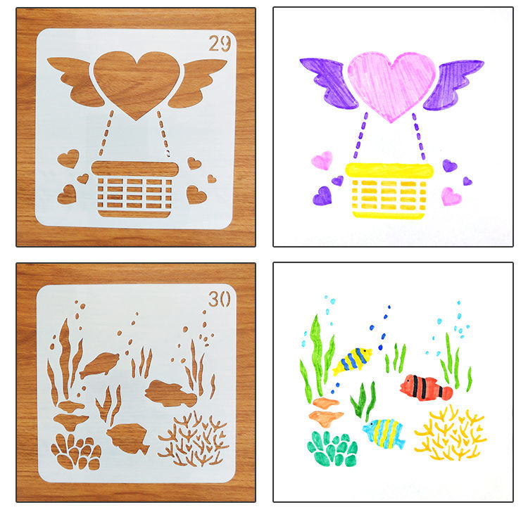 镂空画模板儿童绘画工具小学生手抄报神器手账画画diy相册花边尺 套装