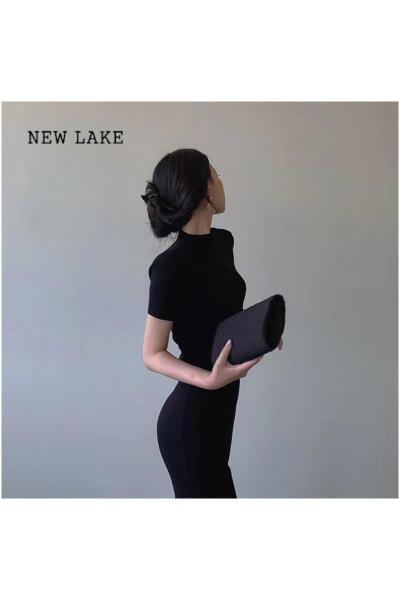 NEW LAKE2024新款春夏连衣裙女装高级感紧身包臀针织打底小黑裙子气质长裙