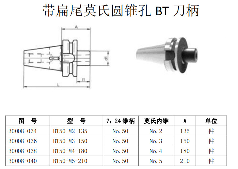 九丰 带扁尾莫氏圆锥孔bt刀柄 bt50-m3-150