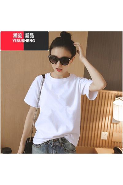 YIBUSHENG短袖t恤女2024新款季白色宽松纯色半袖白体ins风上衣服