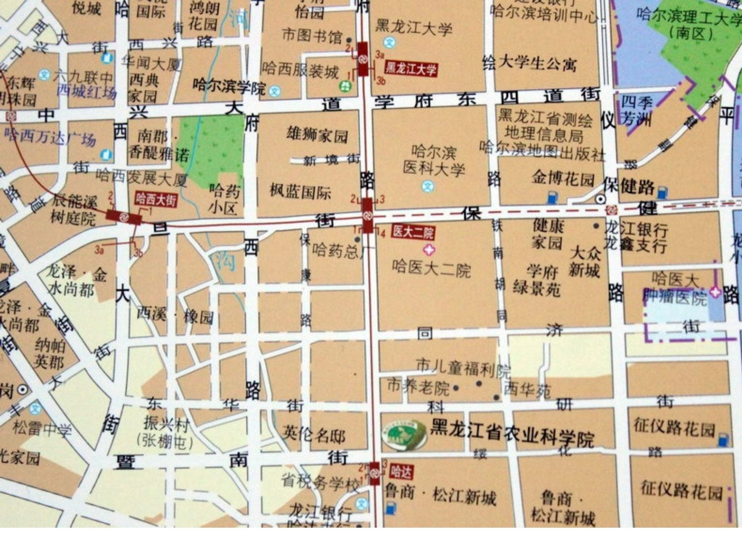 4米x1米 东北黑龙江省哈尔滨市地图挂图 精品挂绳 办公室书房家用