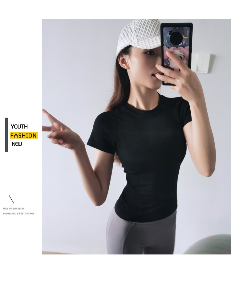 健身女孩显瘦紧身速干t恤衫弹力跑步瑜伽服运动短袖网红上透气