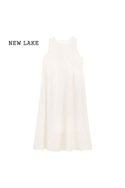 NEW LAKE温柔风白色背心连衣裙女夏季法式气质初恋A字裙海边度假仙长裙