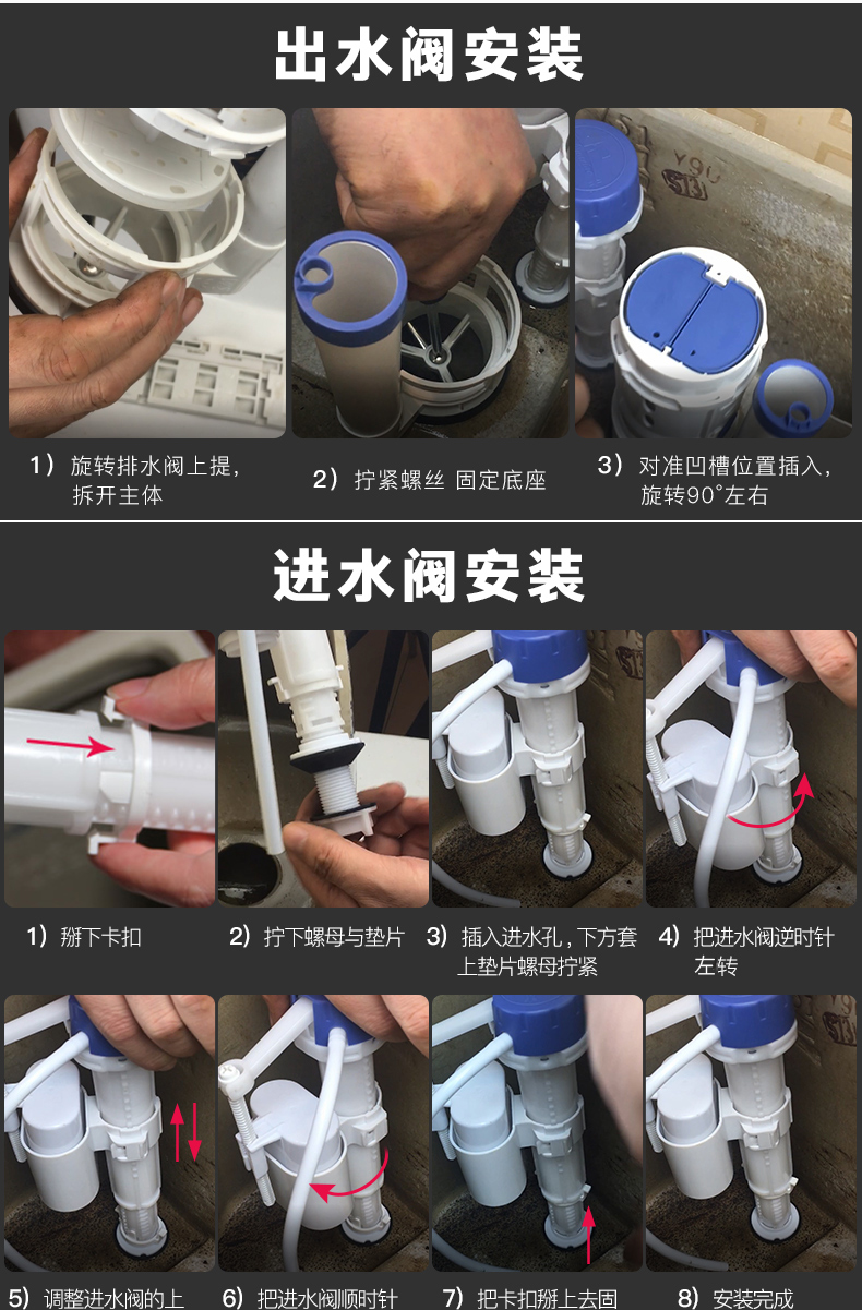 潜水艇抽水马桶水箱配件进水阀通用老式上水冲水器排水阀按钮全套
