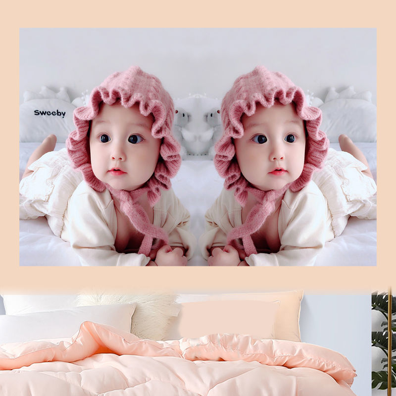 双胞胎萌宝宝画海报新生婴儿墙贴画娃娃图片早教卧室孕妇海报a4575x50