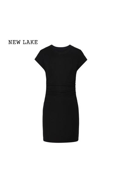 NEW LAKE2024夏季新款修身纯色休闲百搭圆领辣妹短款包臀短裙女装连衣裙
