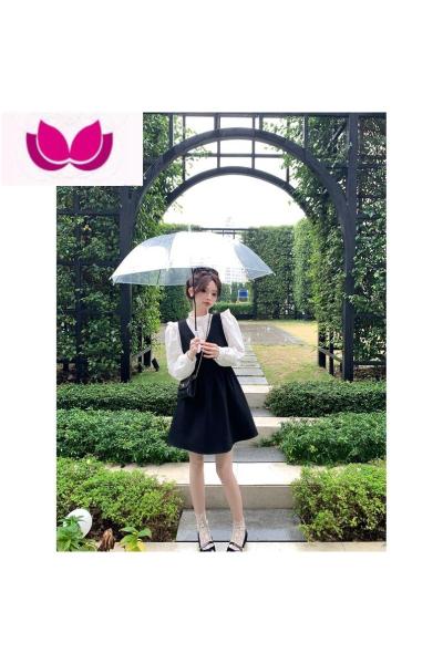 七斓珍珍家黑色背带连衣裙女春装2023新款气质法式裙子衬衫小香风套装