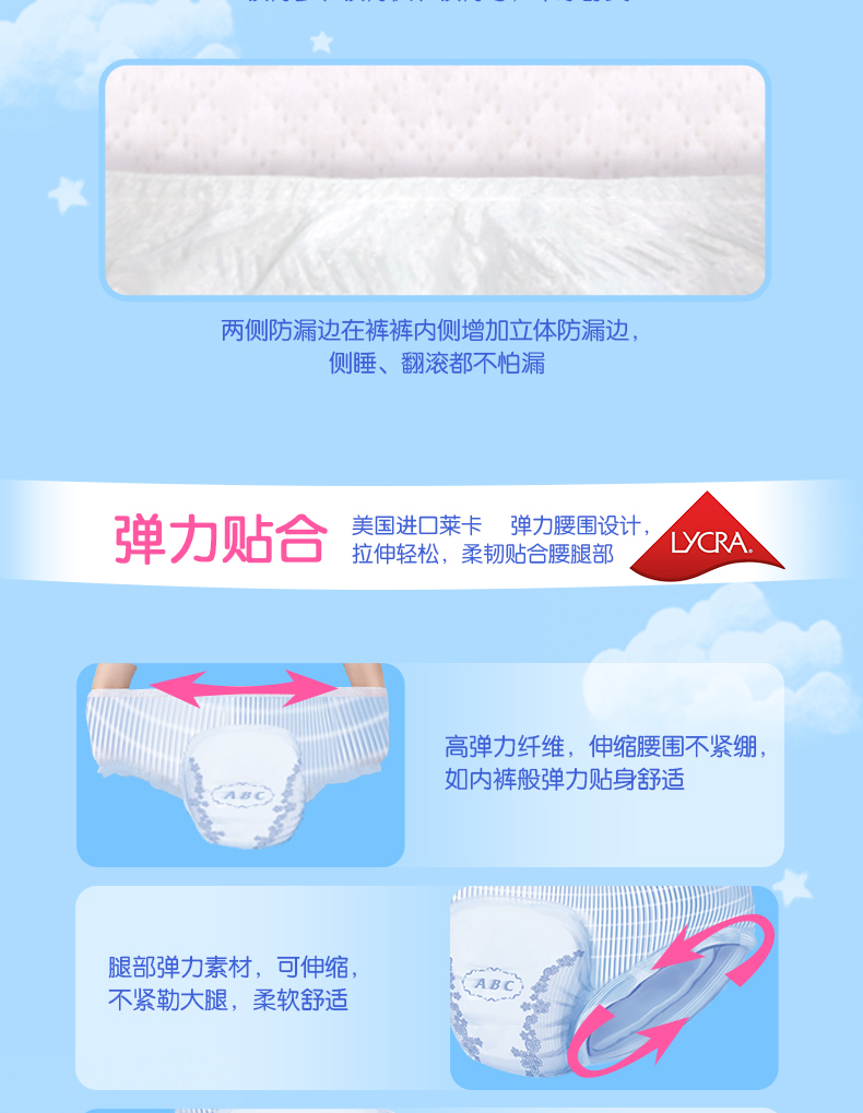 abc安睡裤型夜用卫生巾女内裤安全裤夜安裤安心裤sm码腰围5290cm单包2