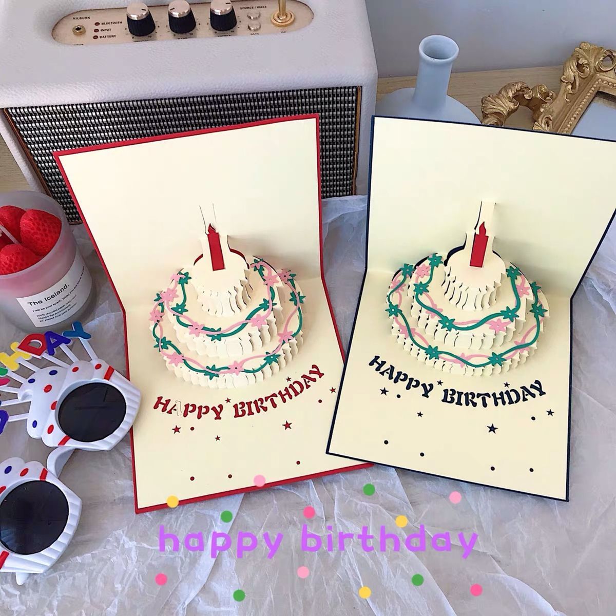 韩国ins创意可爱生日礼物少女心生日蛋糕祝福贺卡折叠3d立体卡片 3d