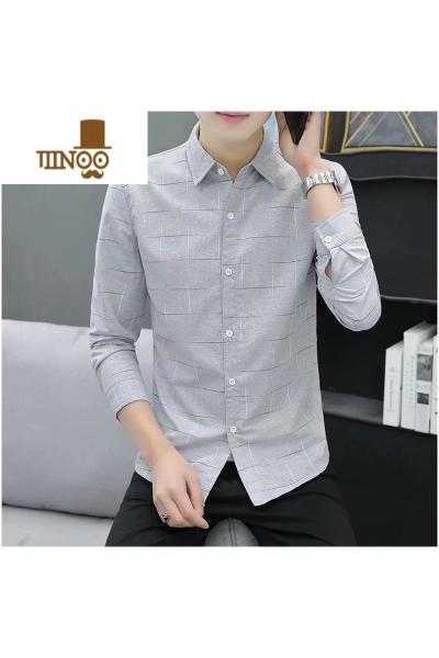 YANXU长袖衬衫男士春季修身帅气青年商务休闲寸衫薄款夏装韩版潮流衬衣