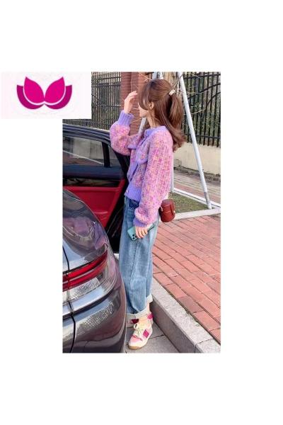 七斓小个子春季穿搭一整套春装2023年新款女套装针织毛衣牛仔裤套