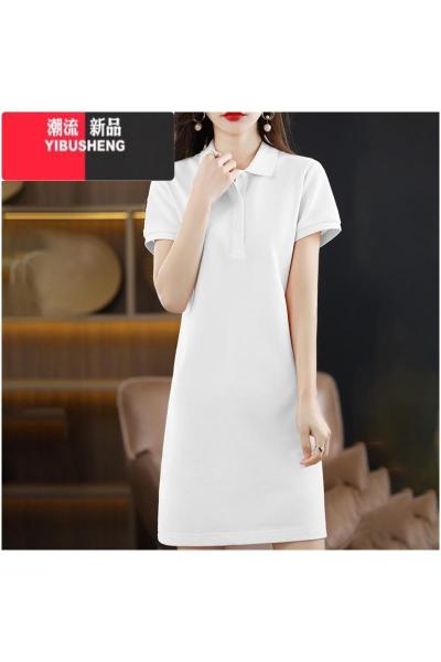 YIBUSHENG2023季中长款短袖t恤女翻领包臀裙子polo衫连衣裙运动休闲