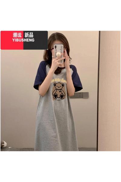YIBUSHENG大码女装短袖t恤连衣裙子季衣服胖mm宽松遮肚显瘦长款裙子