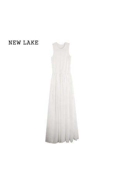 NEW LAKE法式白色背心裙无袖气质连衣裙女2024春季设计感长裙收腰显瘦裙子