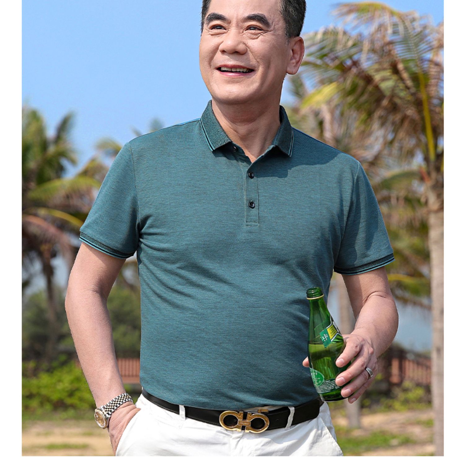 老爷车夏天中老年t恤短袖翻领中年男装polo衫上衣40-50岁爸爸夏装