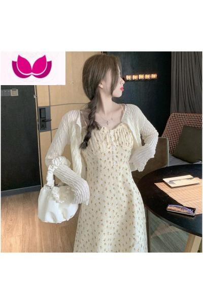 七斓早春季女2023新款高级感桔梗法式茶歇碎花连衣裙子初春套装夏长裙