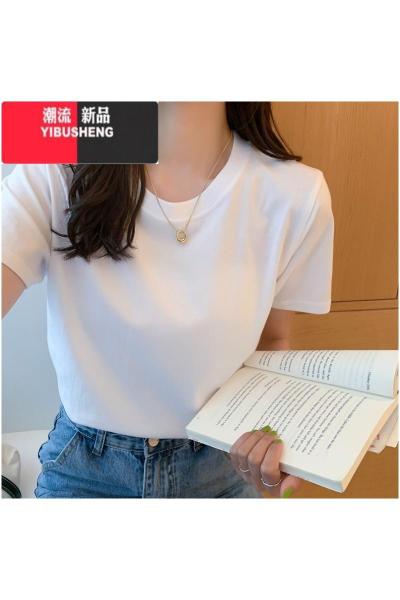 YIBUSHENG正肩白色短袖t恤女2024季新款宽松纯色基础款圆领显瘦上衣