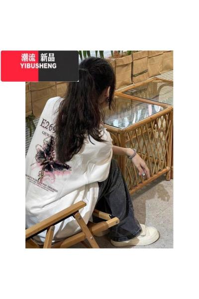 YIBUSHENG蝴蝶短袖t恤女新款季设计感小众学生宽松半袖体恤上衣服装