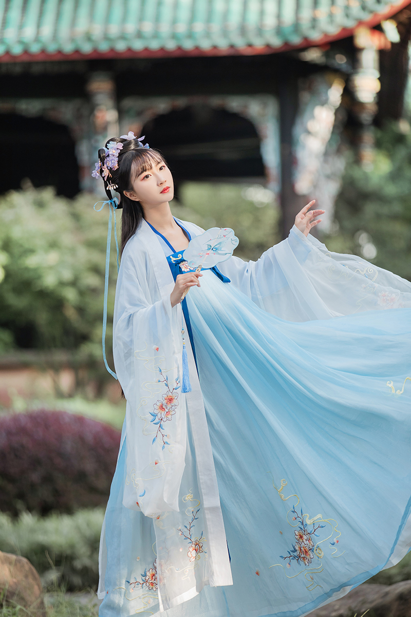 九宫仙原创齐腰汉服女中国风汉服齐胸唐制襦裙白菜大袖衫 语娄