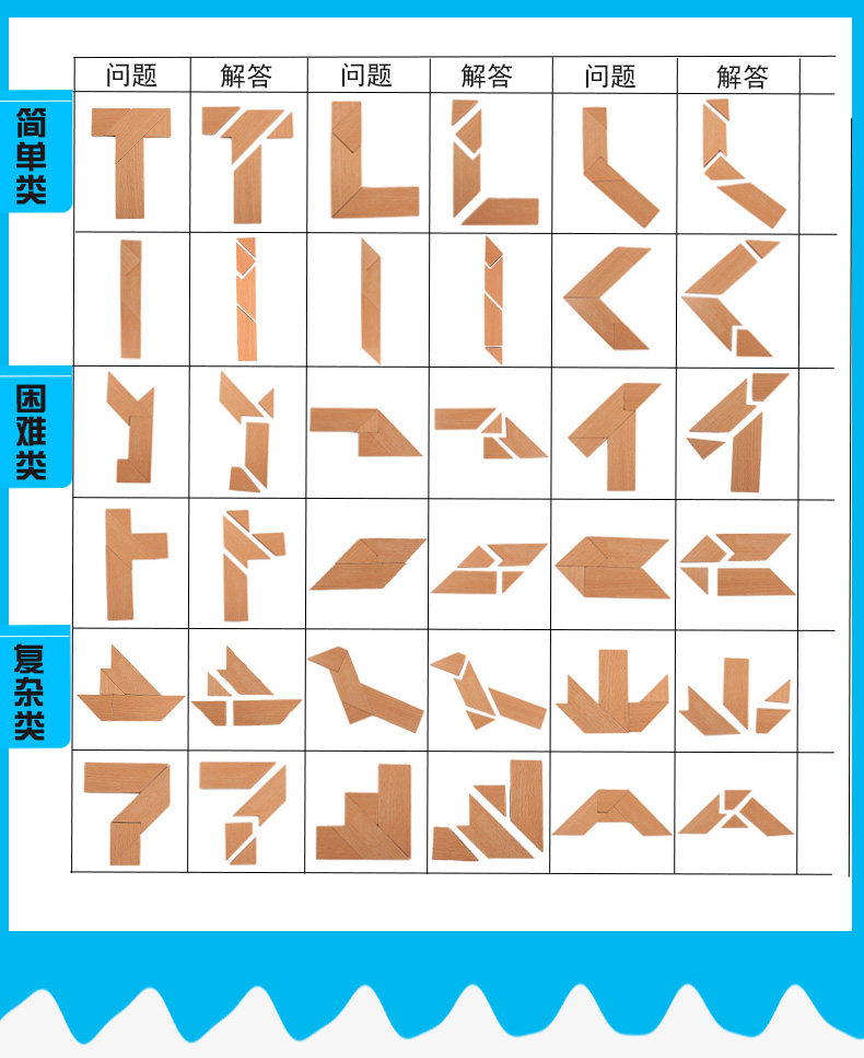 【品质优选】儿童木质七巧板智力拼图俄罗斯方块玩具小学生一年级教具