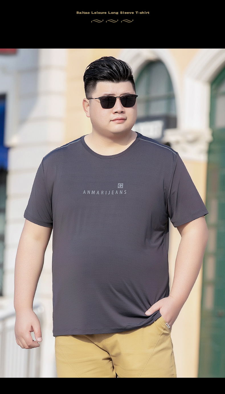 胖子男短袖t恤肥佬圆领网眼冰丝速干加肥加大码休闲运动夏装体恤 yibu
