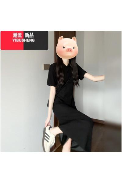 YIBUSHENG法式遮肉显瘦黑色连衣裙女2024新款季小个子高级感气质长裙绝美