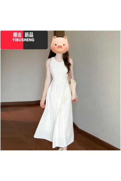 YIBUSHENG法式白色无袖背心吊带连衣裙子女季2024新款小个子高级气质长裙