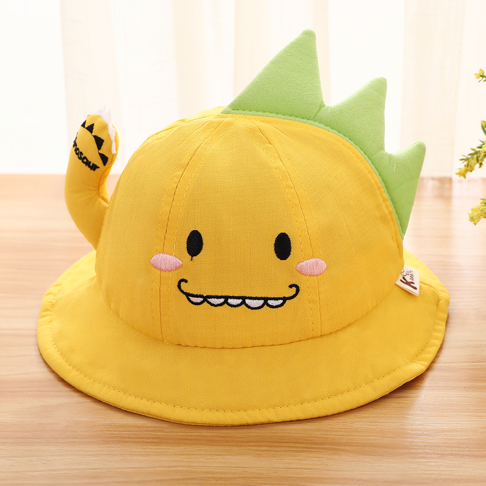 卡通儿童渔夫帽春季婴儿帽子春宝宝帽子遮阳帽太阳帽 黄色 46cm左右约