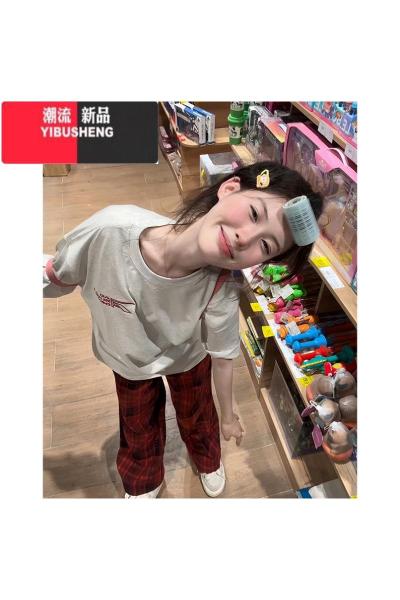 YIBUSHENG美式复古潮牌字母刺绣宽松短袖T恤女季oversize慵懒风半袖上衣