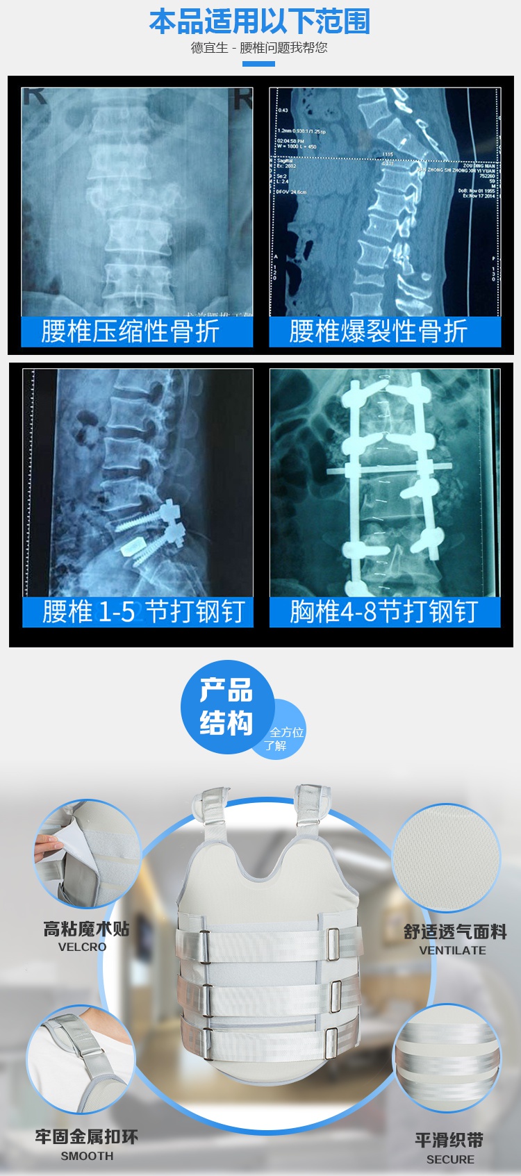 胸腰椎固定支具压缩性骨折康复支架腰部术后护腰背脊椎柱护具医用