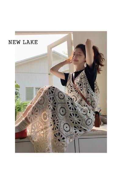 NEW LAKE大码女装法式小众设计感吊带连衣裙女夏季胖mm镂空裙子上衣两件套