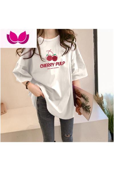 七斓中长款短袖t恤夏季女装2023新款韩系别致遮肚微胖MM大码上衣