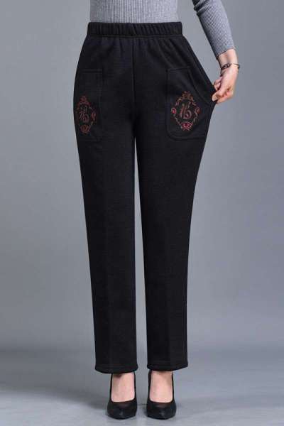 迪鲁奥(DILUAO)40岁50岁妈妈穿的加绒裤中老年女裤直筒型冬季老人棉裤外穿保暖裤厚款高腰妈妈裤子