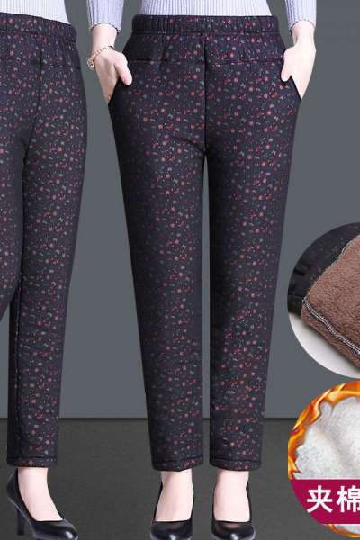 迪鲁奥(DILUAO)50岁60岁妈妈婆婆穿的加绒裤老年人棉裤女奶奶厚款宽松妈妈裤子秋冬季外穿中老年女裤高腰