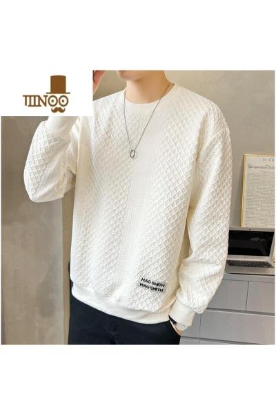 YANXU白色卫衣男士圆领2023新款春装上衣ins潮牌加厚休闲打底衫