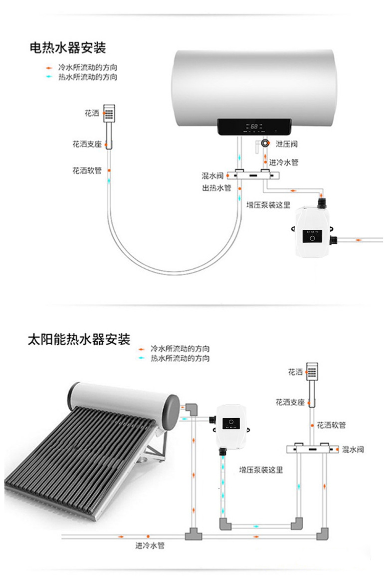 增压泵家用全自动24v直流太阳能热水器静音无刷自来水管道水泵