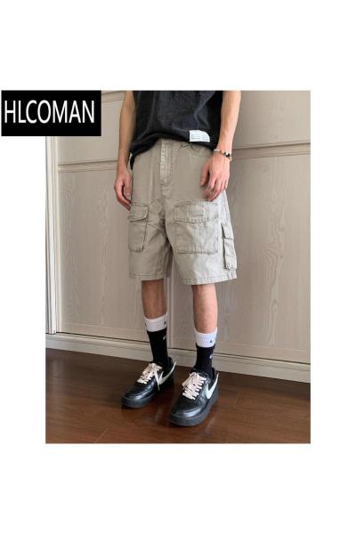 HLCOMAN美式复古高街多口袋工装短裤男女休闲宽松水洗直筒情侣五分裤夏季