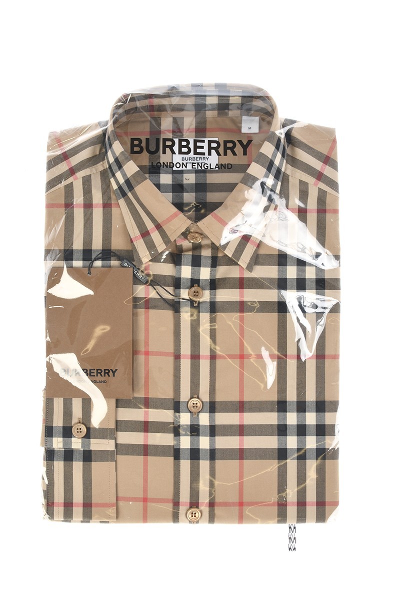 苏宁国际 burberry 巴宝莉男装 男女同款经典格纹棉质长袖驼色衬衫