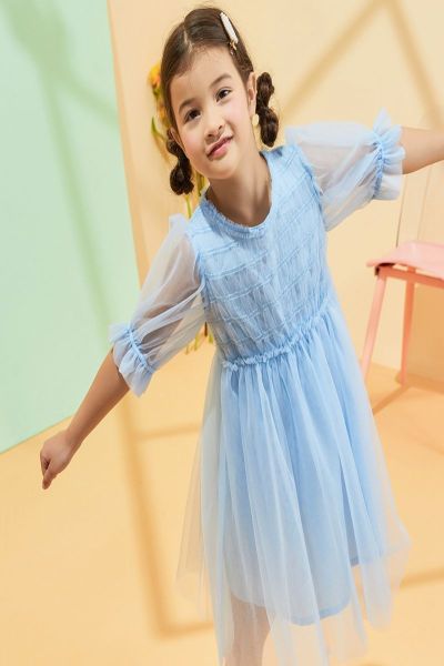 [2件3折价:72]moomoo童装女童连衣裙2020夏季新款洋气时尚网纱爱莎公主裙