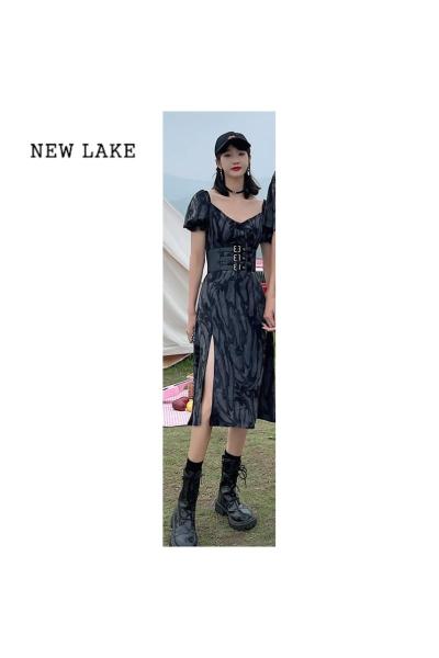 NEW LAKE情侣装夏装套装小众设计感暗黑扎染收腰显瘦法式连衣裙一衣一裙潮