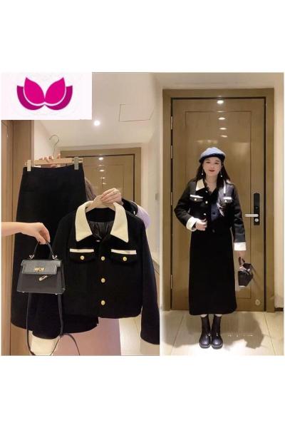 七斓微胖mm潮流小香风时尚套装女春季新款网红气质西装外套裙子套