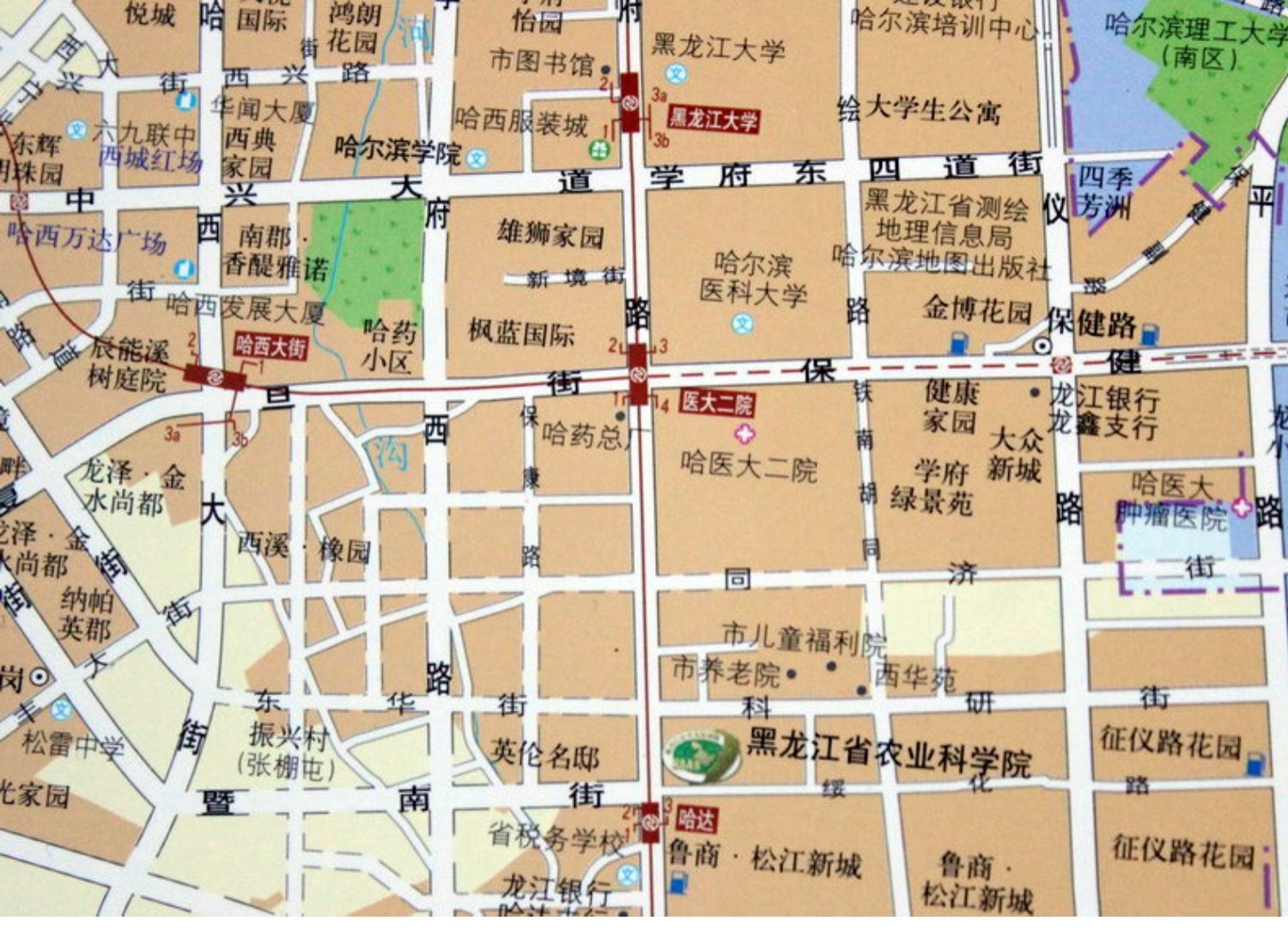 【正版新书】2021哈尔滨市街图 街道详情 竖版 1米x1.