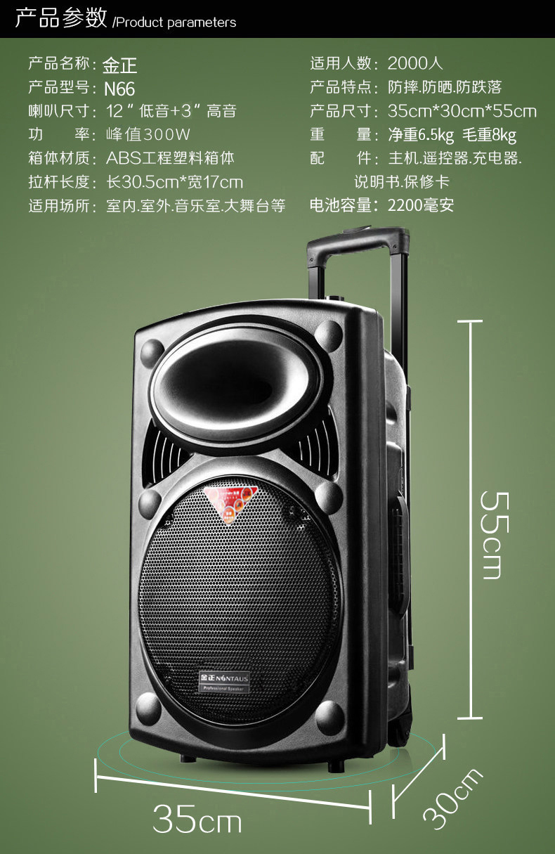 金正(nintaus)时尚迷你/组合音响n66 n66拉杆12寸跳广场舞音响户外